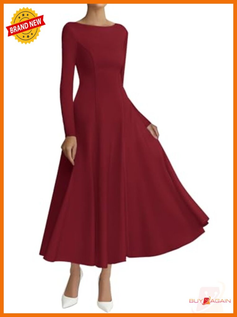 Long Sleeve A-Line Maxi Wedding Guest Dress Fit Flare Knit